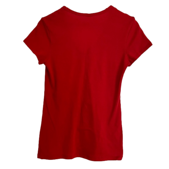 Women’s Maker’s Mark Red Short Sleeve V-Neck Logo Tshirt Size Medium - Picture 2 of 3